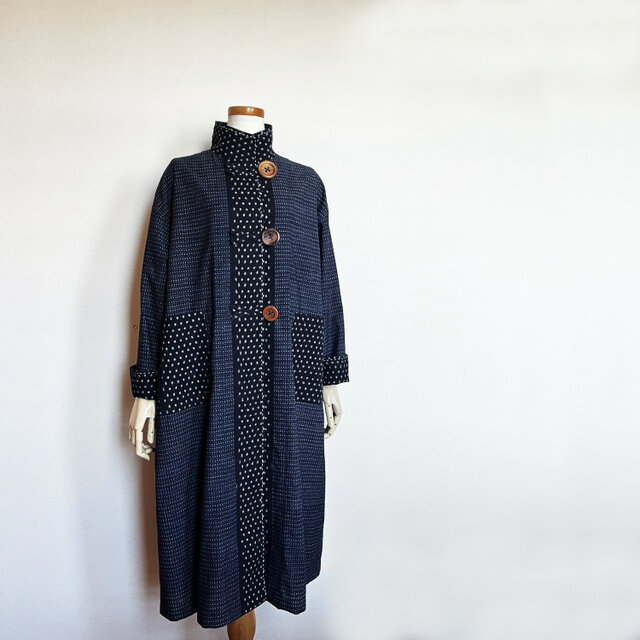 ヴィンテージ インディゴ キモノ de スタンドカラーコート