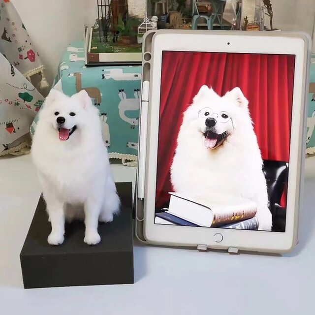【オーダーメイド ペット】  愛犬 人形 愛犬 羊毛フェルト オーダーメイド サモエド うちの子、ペット似顔絵、犬 猫 人形