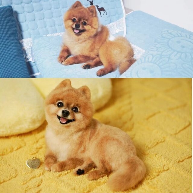 【オーダーメイド ペット】 羊毛フェルト 犬 愛犬 羊毛フェルト  ポメラニアン うちの子、ペット似顔絵、犬 猫 人形