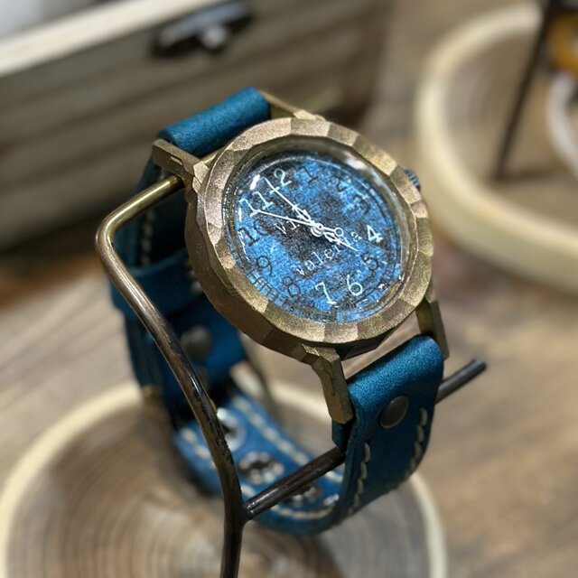 手作り腕時計 Via Valeria(レトロブルー & イタリアブルー色革