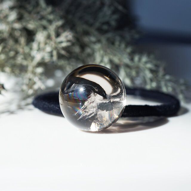 天然スモーキークォーツのアイリス（虹入り）一粒ボールヘアゴム