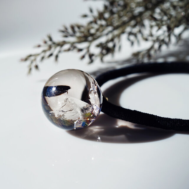 天然スモーキークォーツのアイリス（虹入り）一粒ボールヘアゴム