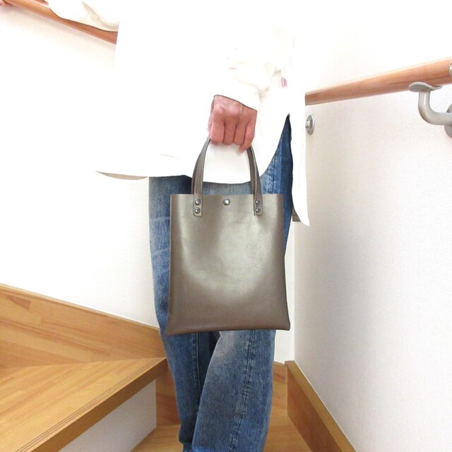 ちょい持ち♪《牛革》ミニトート・ブラウン・スムース・ワンレザー仕上げ・0586