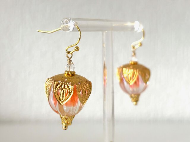 ピアス 鬼灯の様なクリアカラーのビーズ オレンジ ほおずき ホオズキ