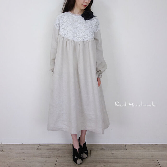 予約販売] ヨーロッパナチュラルリネンアンティーク風丸ヨーク袖