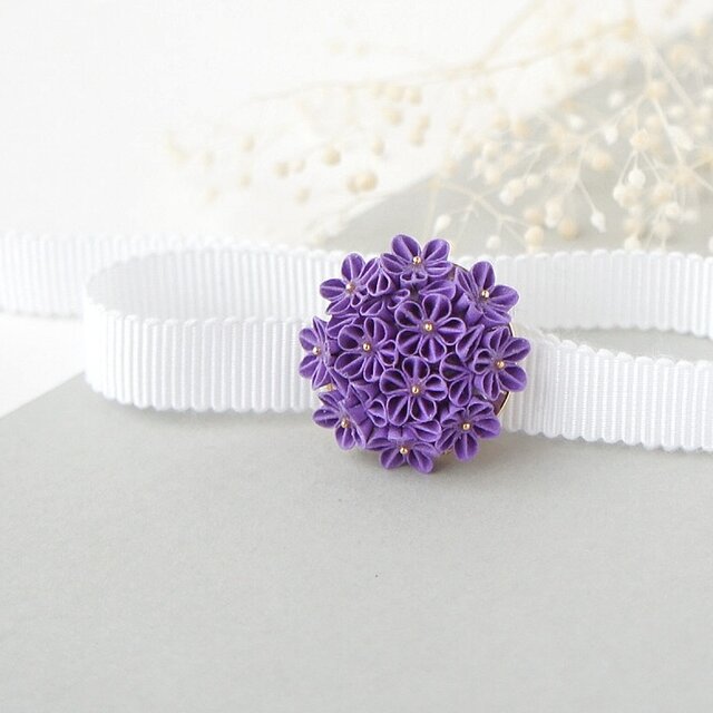 つまみ細工帯留め 薄紫 シルバー つまみ細工帯留め薄紫シルバー