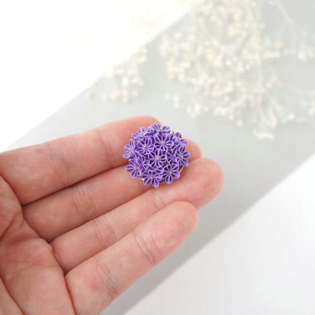 つまみ細工帯留め　薄紫　シルバー 帯留め 「すみれ」つまみ細工 紫色 パープル 春の花 浴衣