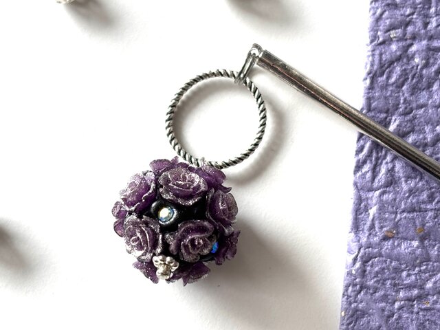 かんざし 薔薇のブーケの様なボールビーズ 紫 パープル ばら バラ