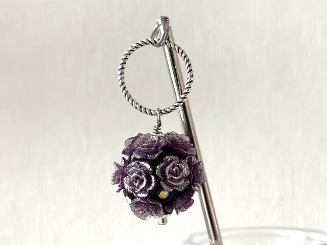 薔薇ハート＊簪 かんざし 薔薇のブーケの様なボールビーズ 紫 パープル ばら バラ