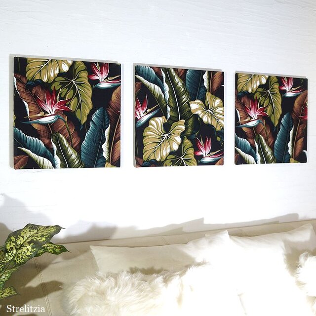 良質素材 大人の空間 ハワイアンファブリックパネル 3枚セット モダン 大きい hawaiian bird