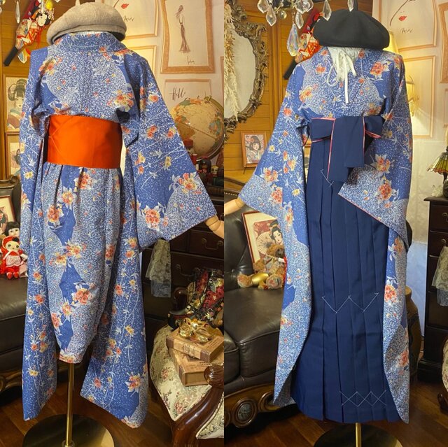 振袖 洗える 化繊 着物 袴 リメイク ワンピース ドレス 帯