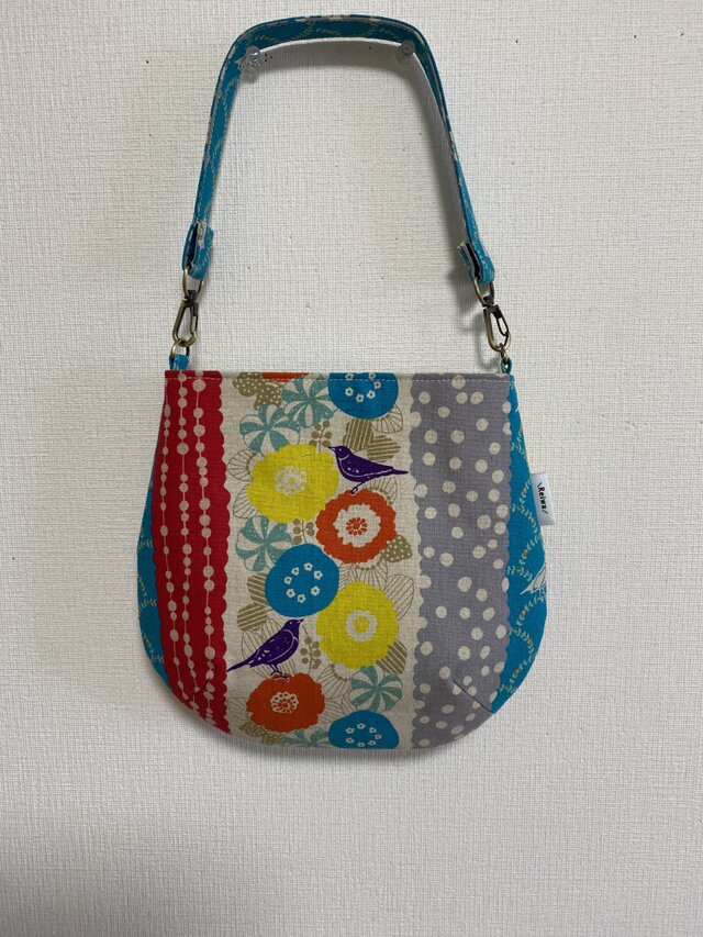 【受注制作】ラウンド型ワンハンドルバッグ　鳥の囀り　カラフル