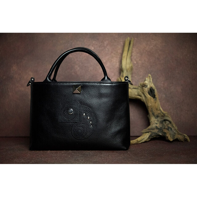 カメレオン デザイン / 本革 ピラミッドッホック式 ミニ トートバッグ