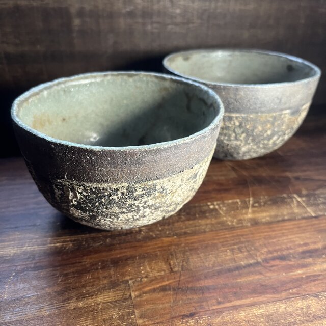 ボウル　焼締&泥彩&灰釉　凹紋　(25140)