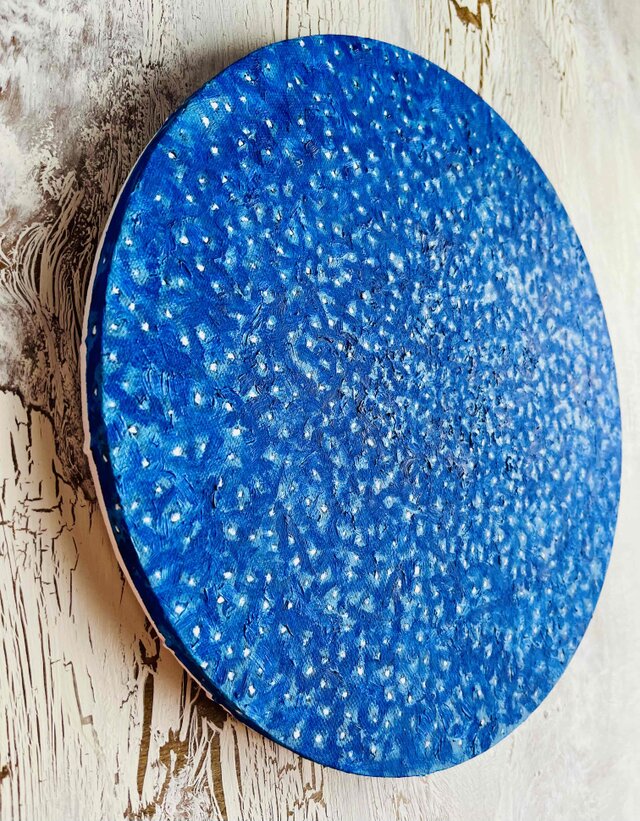 直径30㎝ コバルトブルーの星空 20252-d 油彩・原画・円形アートパネル