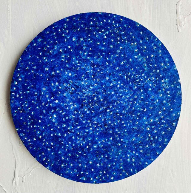 直径25㎝　コバルトブルーの星空　20252-5　油彩・原画・円形アートパネル