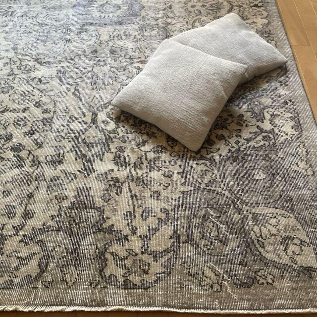 119×203春ラグブルーグレイ×クリーム　メダリオン　トルコヴィンテージラグ 119×203春ラグブルーグレイ×クリーム メダリオン トルコ
