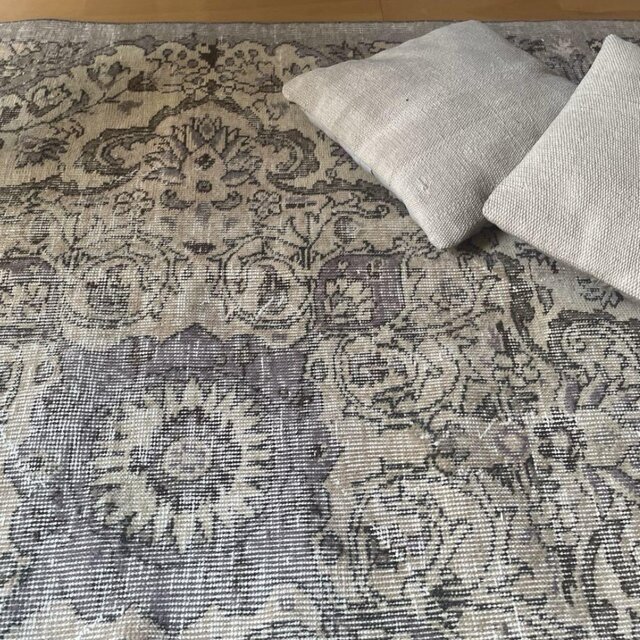 大判160×265グレイ×クリーム メダリオン トルコヴィンテージラグ