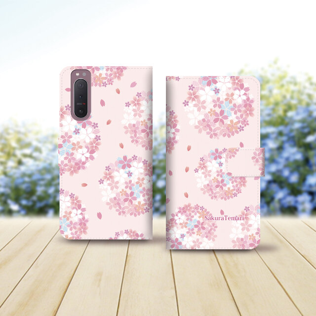 Android シンプル手帳型スマホケース（カメラ穴あり/はめ込みタイプ）【桜手毬（New Design）】