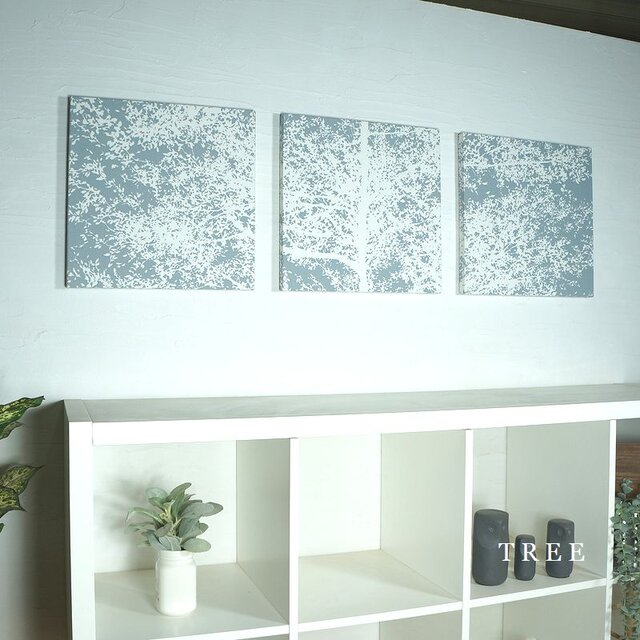 静かな木々のファブリックパネル ３枚セット 北欧 bluegray
