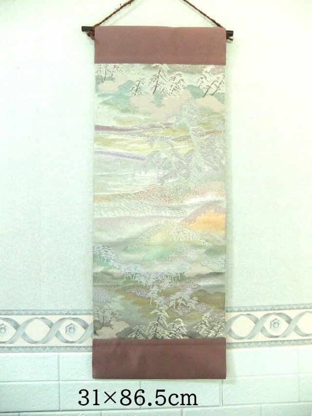 16)2214】和柄タペストリー・31×86.5cm/嵐山・渡月橋と保津川の大筏/帯