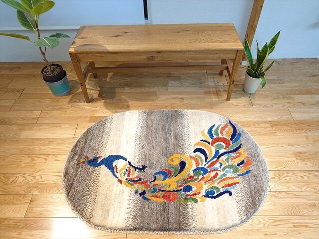 ペルシャギャッベソファ前小判型120×80アイボリー生命の木花葉