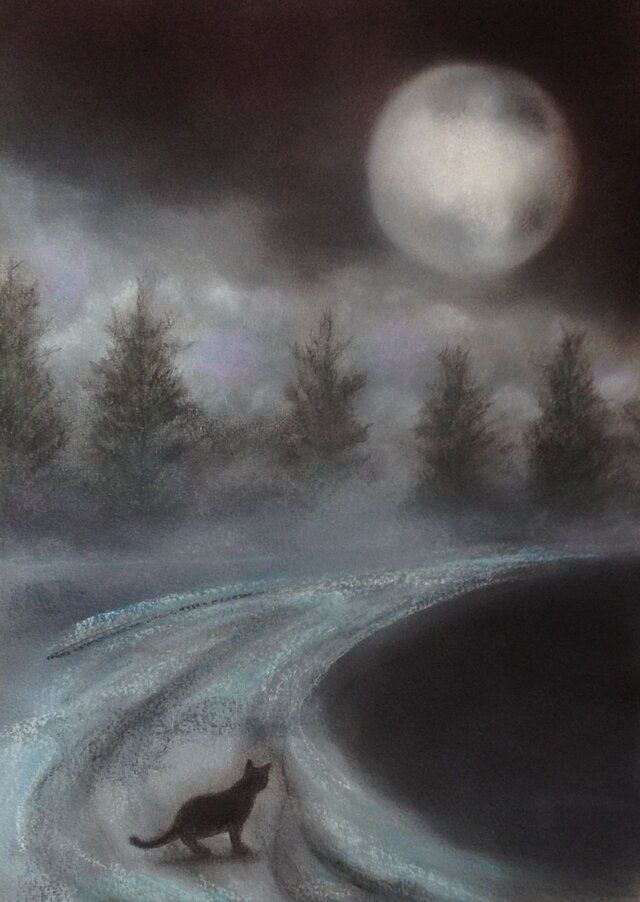 特別価格★【原画】『ボタンコレクター』（絵画　黒猫　パステル画） 8bb05dba2e9a1ae3e156c72846dc5f