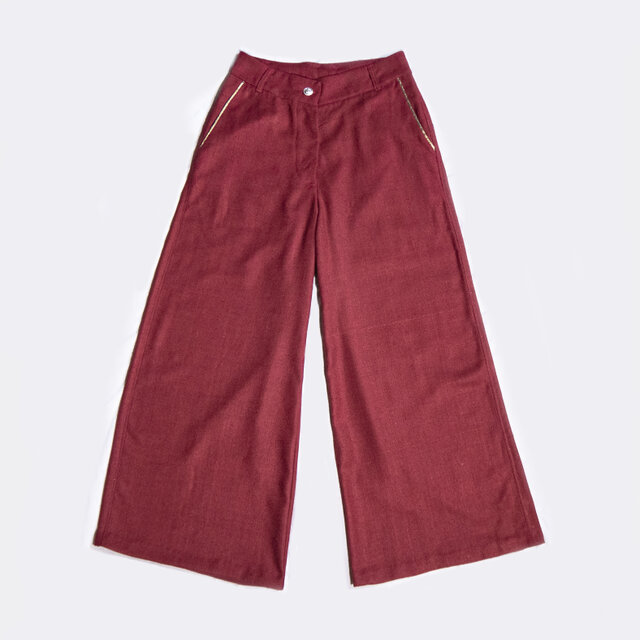Véritécœur 赤 ワイドパンツ オーダーメイド、レッド(赤)デッドストックシルク、Aライン