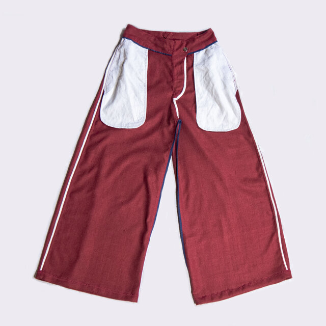 Véritécœur 赤 ワイドパンツ オーダーメイド、レッド(赤)デッドストックシルク、Aライン