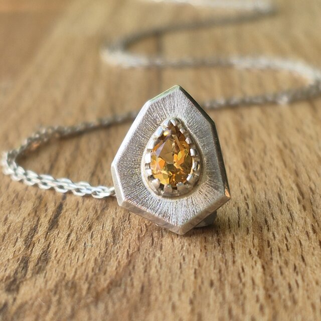 ティアドロップ シトリン シルバーネックレス