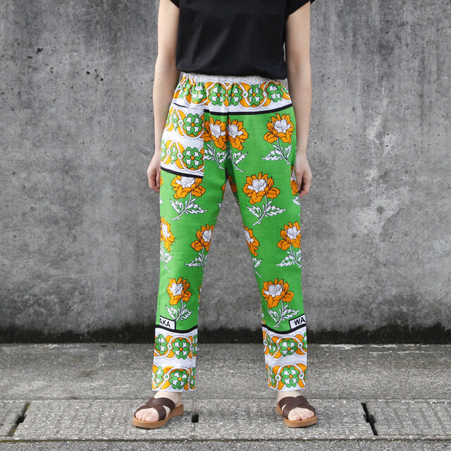 カンガのジョッパーズパンツ（ フラワー グリーン × オレンジ ）アフリカ布パンツ カンガパンツ