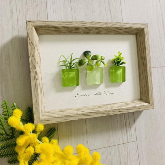 ガラスタイル アートフレーム インテリア雑貨 置物 観葉植物  北欧ガラス細工 贈り物 誕生日プレゼント