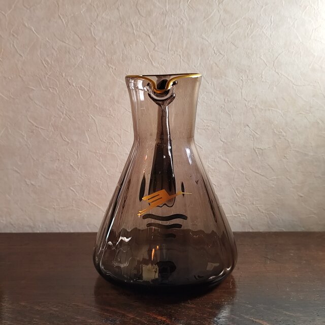 アンティーク 鶴と波のジャポニスム色ガラス ピッチャー 1900年頃