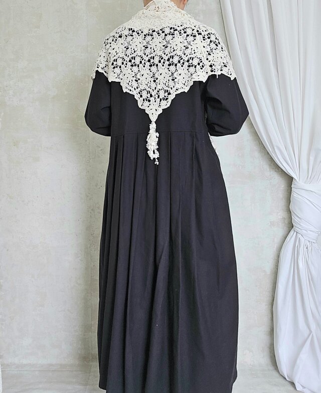 ☆新品 ハンドメイド作品 ブラックレース三角ショール¥15000 ロング三角ショール♧黒コットンレース | iichi 日々の暮らしを