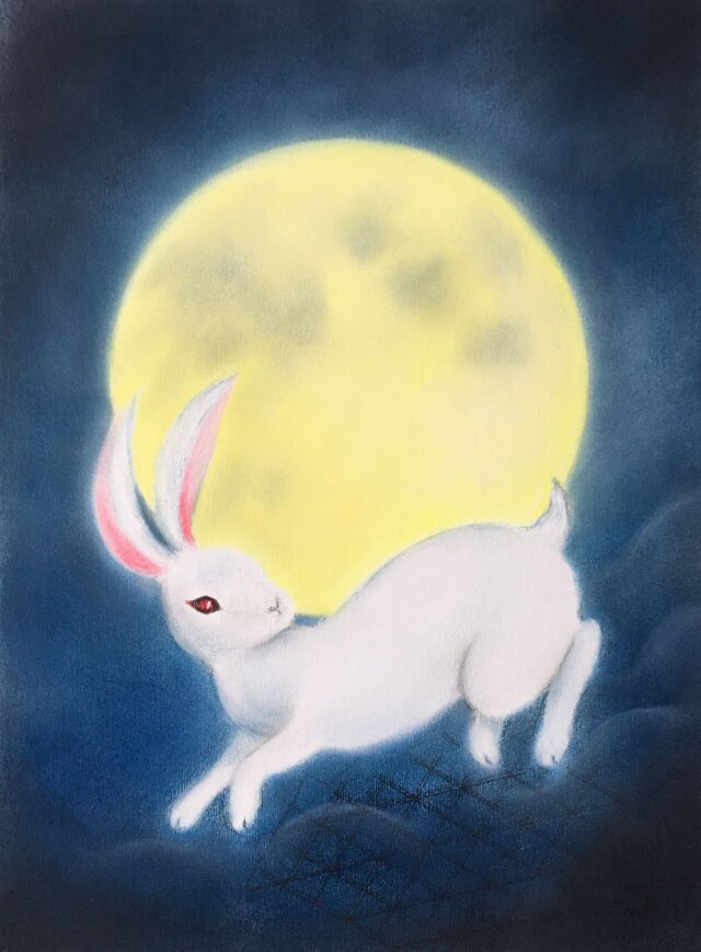 月夜に舞う白兎（パステル画 原画） 4号 | iichi 日々の暮らしを