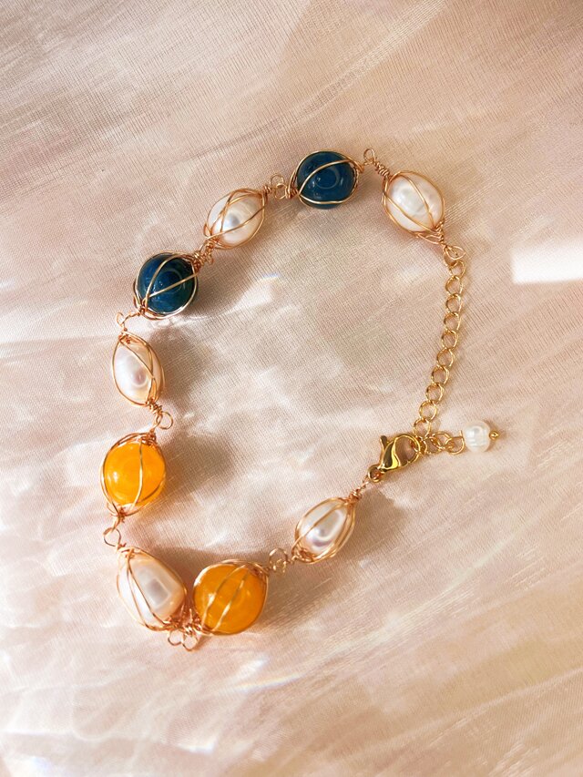 手作りアクセサリー】天然石ブレスレット | シトリン × ブルー