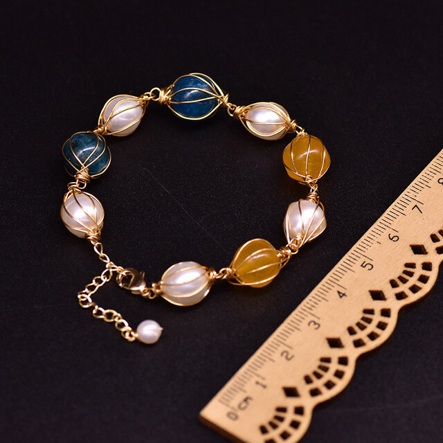 手作りアクセサリー】天然石ブレスレット | シトリン × ブルー