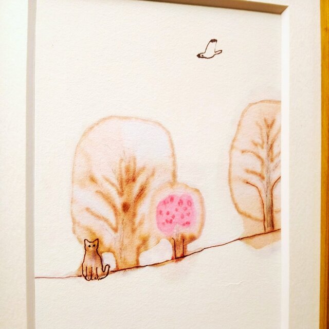 一点物】原画「春」 ※木製額縁入り（2Lサイズ）水彩・イラスト・北欧