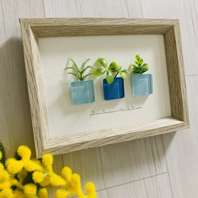 ガラスタイル アートフレーム インテリア雑貨 置物 観葉植物  北欧ガラス細工 贈り物 誕生日プレゼント