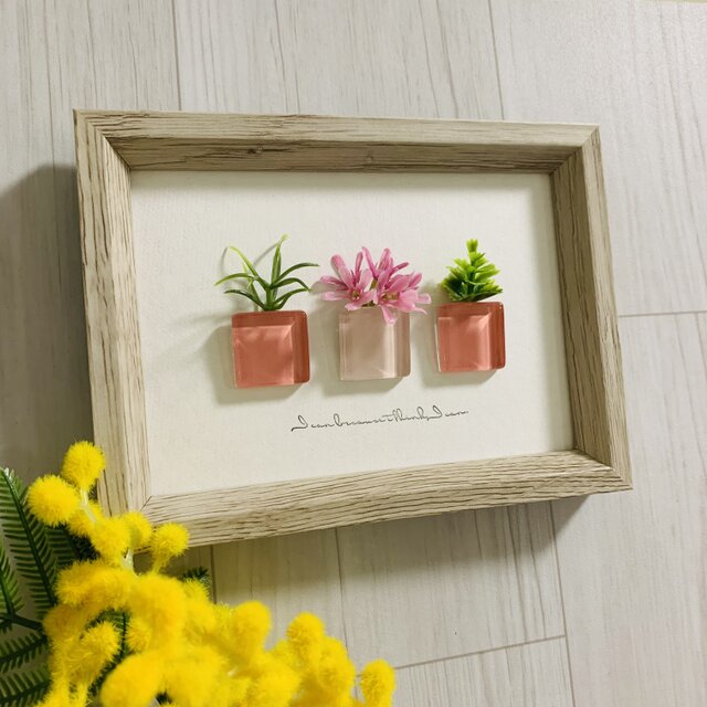 ガラスタイル アートフレーム インテリア 置物 観葉植物  北欧ガラス細工 枯れない花 フラワーアート 贈り物 母の日プレゼント