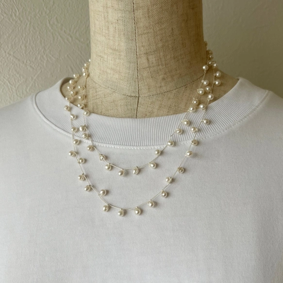 カジュアルに楽しむパール 淡水パール フリフリロングネックレス