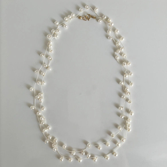 カジュアルに楽しむパール 淡水パール フリフリロングネックレス