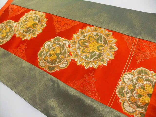 J-058】56×105和風大型マット/アンティーク帯リメイク/テーブル