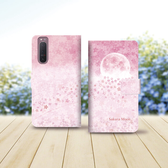 Android シンプル手帳型スマホケース（カメラ穴あり/はめ込みタイプ）【桜月（New Design）】