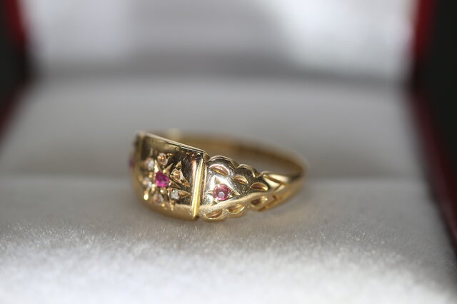 アンティーク 1923年 英国 イギリス 18金 ルビー ダイヤモンド