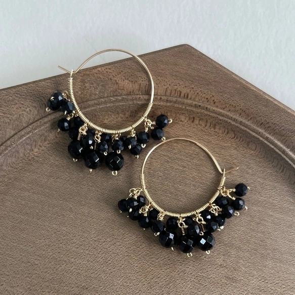 【K14GF】オニキス ラージフープピアス