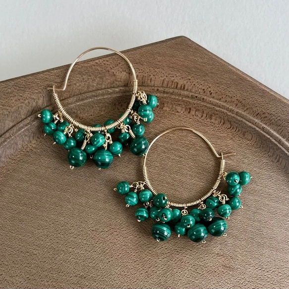 【K14GF】マラカイト ラージフープピアス