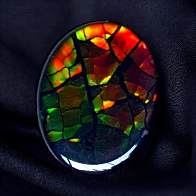 天然石 宝石 アンモライト（Ammolite）トリプレットルース オーバル 11×9mm AMOV110902 パーツ