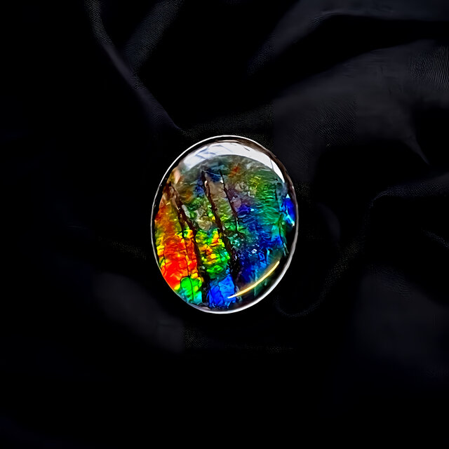 天然石 宝石 アンモライト（Ammolite）トリプレットルース オーバル 11×9mm AMOV110906 パーツ