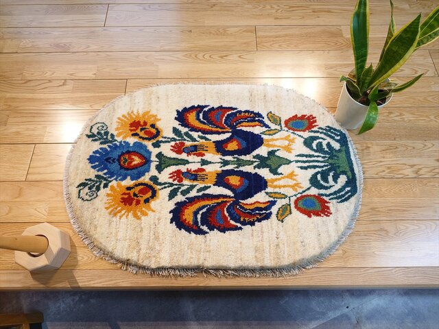 シャッフ 20th A ver.統一 4枚セット ペルシャ ギャッベ 玄関 マット 90Φ62㎝ 小判型 楕円形 パルメット